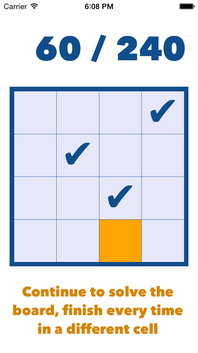 Continue to solve the board, finish every time in a different cell